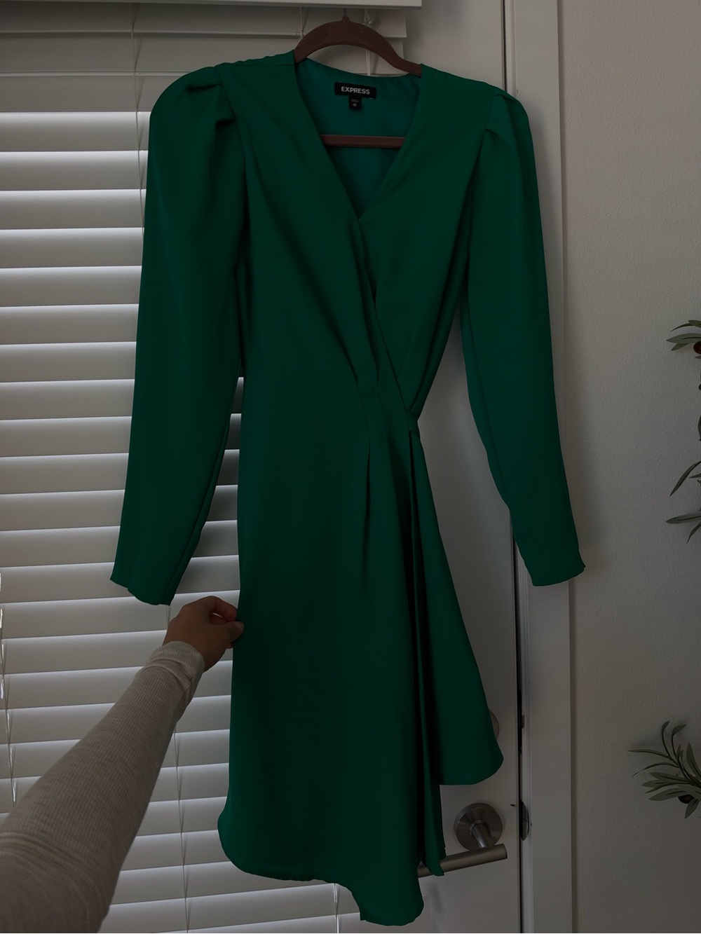 Express Emerald Green Long-Sleeve Wrap Dress